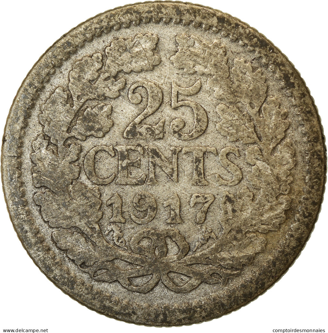 Monnaie, Pays-Bas, Wilhelmina I, 25 Cents, 1917, TB, Argent, KM:146 - 25 Centavos