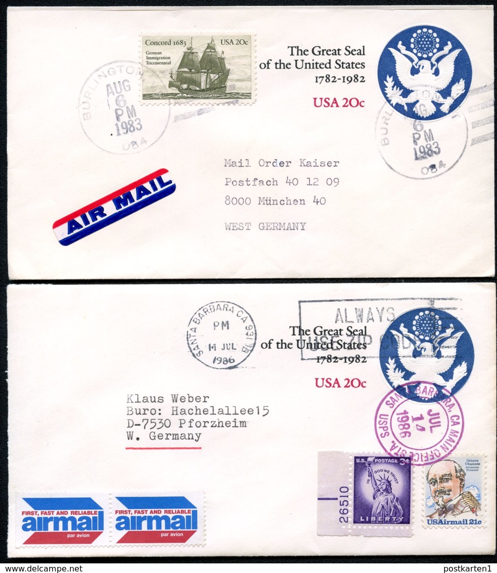 U602 2 PSE Covers GREAT SEAL Used To Germany 1983-86 Cat. $4.00+ - 1981-00