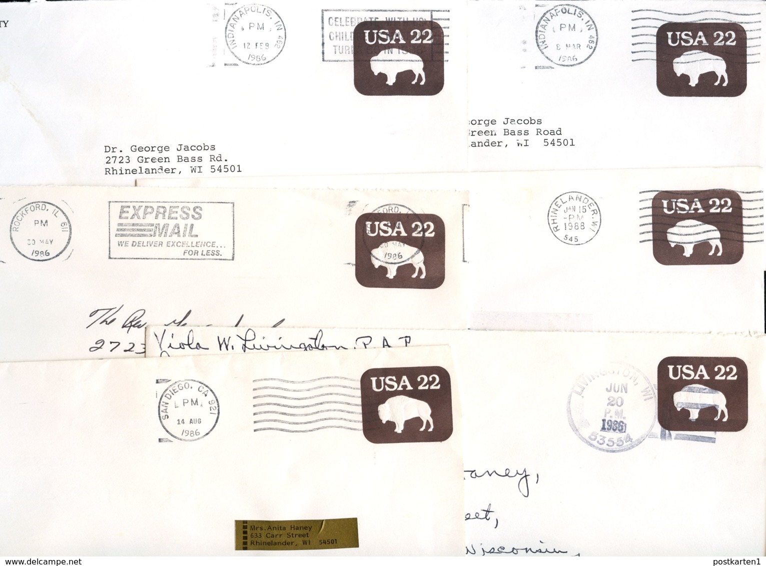 U608 17 PSE Covers BISON Design Tagged Used Domestic And To Germany 1986-88 - 1981-00