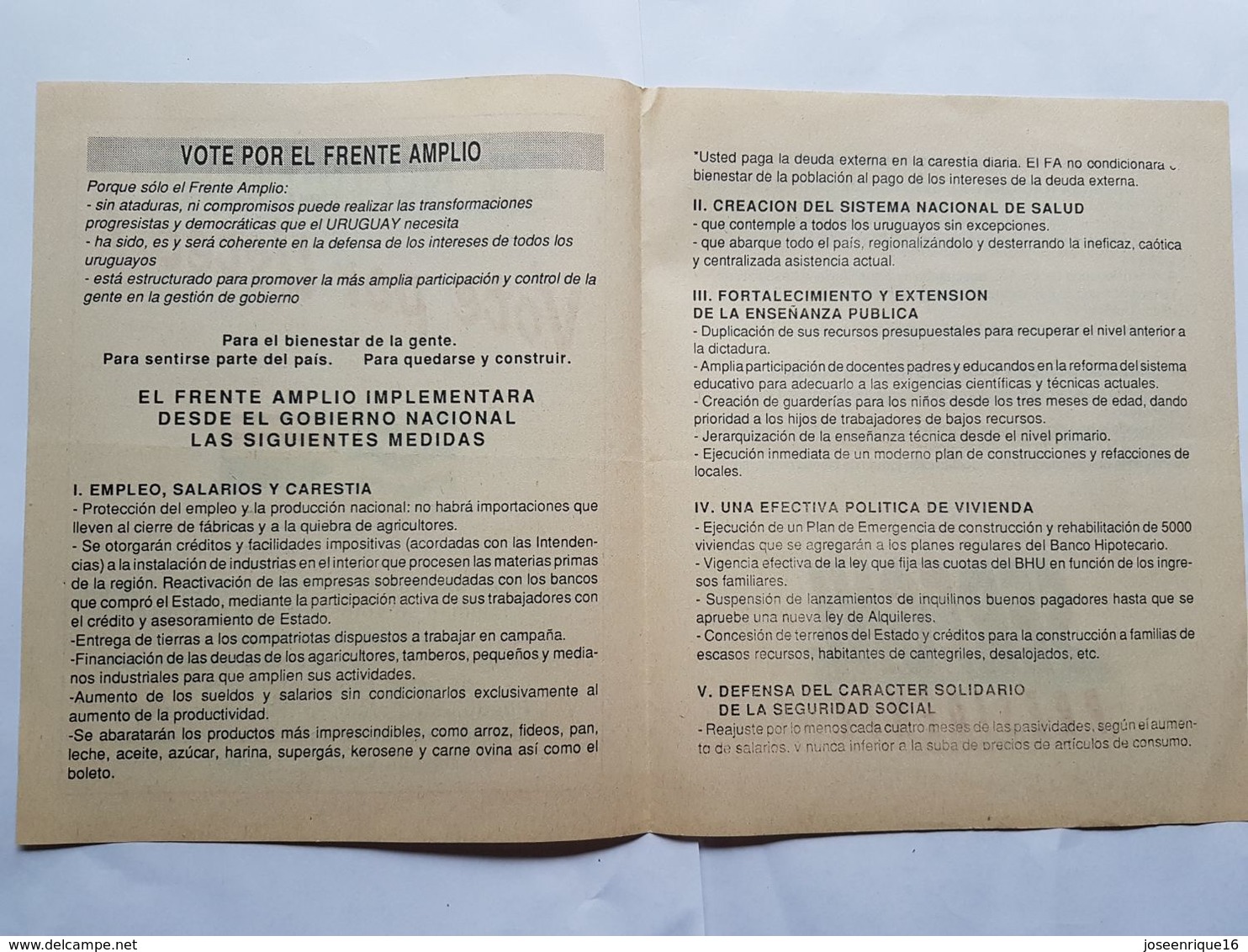 URUGUAY FOLLETO POLITICO SEREGNI PRESIDENTE, 1989, POLITICAL BROCHURE FRENTE AMPLIO - Zonder Classificatie