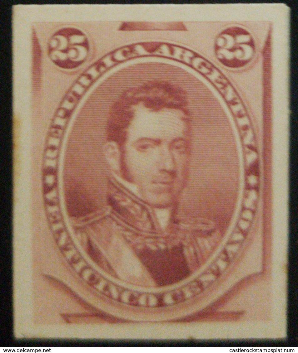 J) 1880 ARGENTINA, ALVEAR, 25 CENTS, RED, AMERICAN BANK NOTE, DIE PROOF, IMPERFORATED - Autres & Non Classés