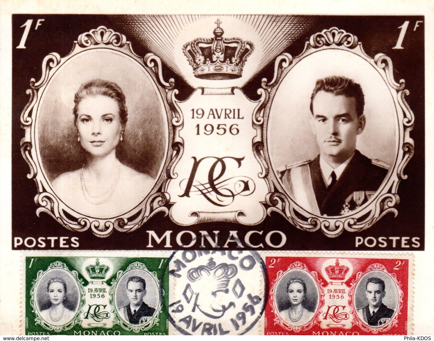 MONACO 1956 Carte Maximum " MARIAGE ROYAL / PRINCESSE GRACE / RAINIER III ". N° YT 473 à 474. Parfait état. CM - Case Reali