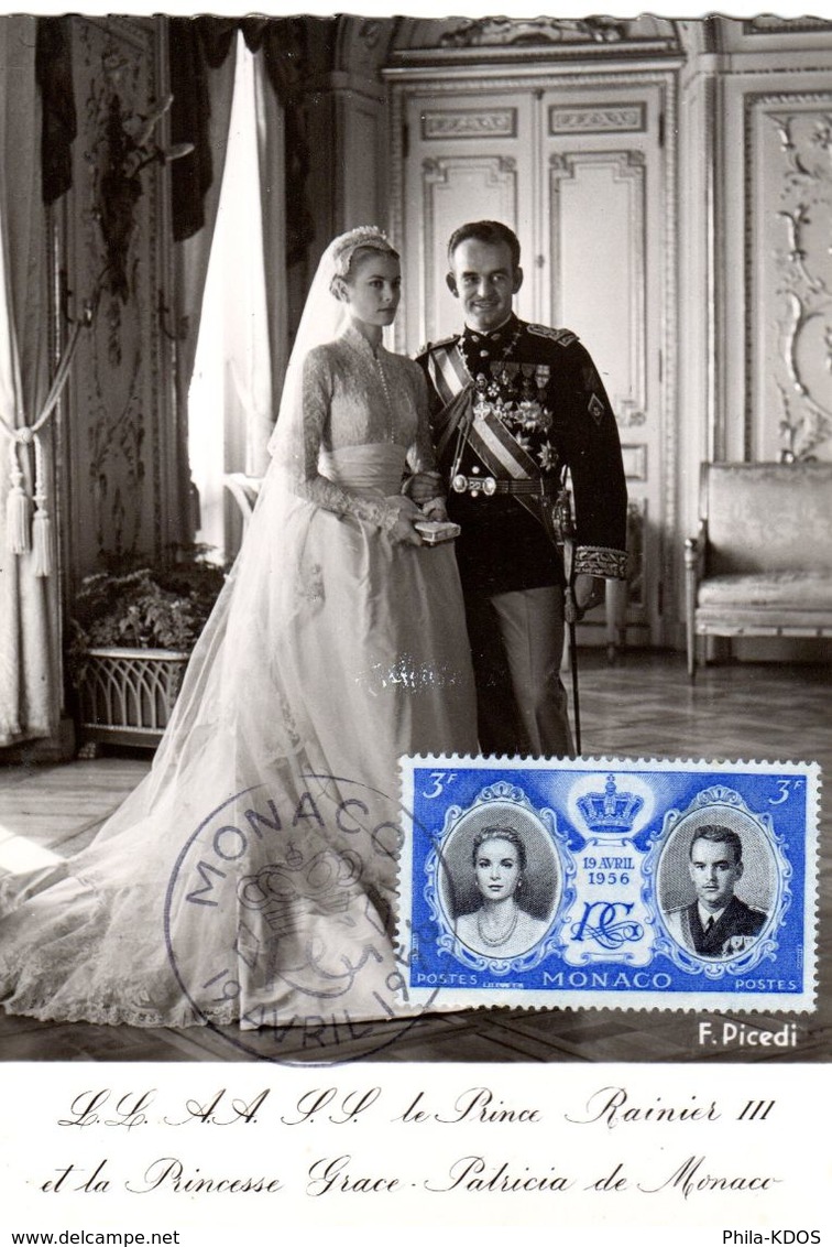 MONACO 1956 Carte Maximum " MARIAGE ROYAL / PRINCESSE GRACE / RAINIER III ". N° YT 475. Parfait état. CM - Cartas Máxima