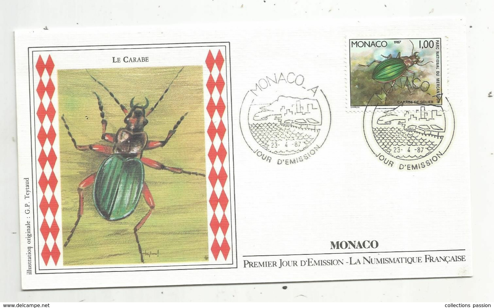 MONACO. A , FDC ,premier Jour , 1987 , Insectes ,Le CARABE - FDC