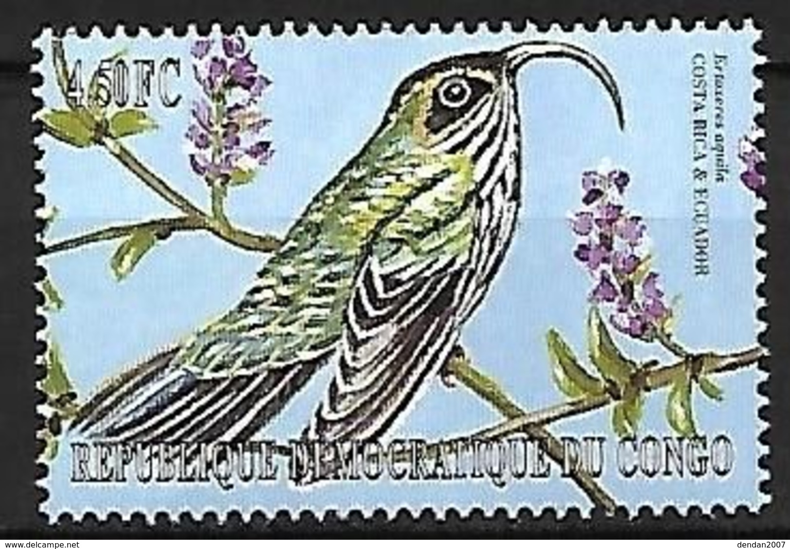 Congo (Kinshsasa) - MNH ** 2001 - White-tipped Sicklebill   - Eutoxeres Aquila - Hummingbirds