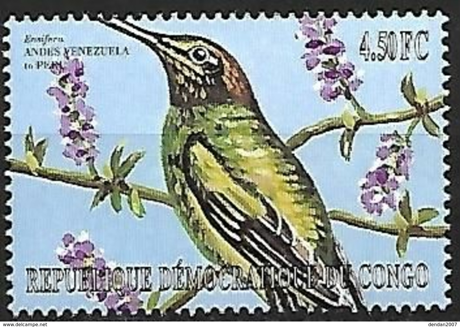 Congo (Kinshsasa) - MNH ** 2001 -     Sword-billed Hummingbird   - Ensifera Ensifera - Segler & Kolibris