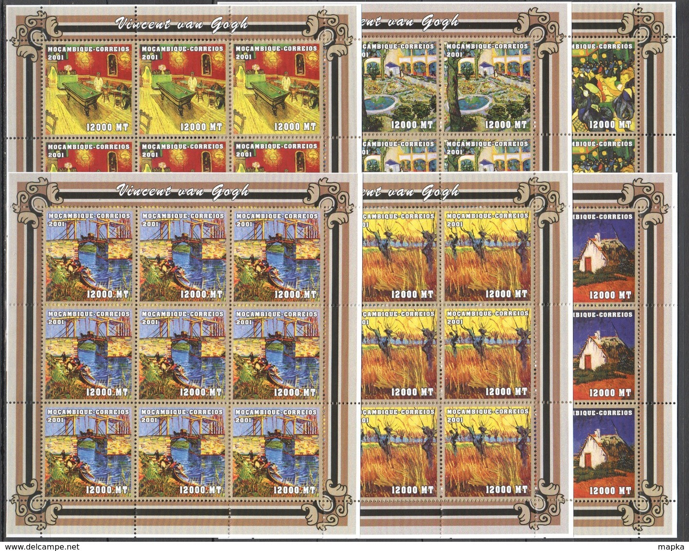 KV209 2001 MOZAMBIQUE MOCAMBIQUE ART PAINTINGS VINCENT VAN GOGH 9SET MNH - Sonstige & Ohne Zuordnung