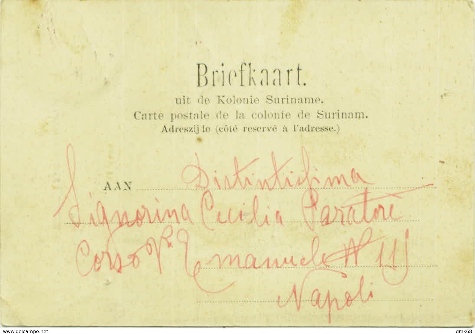 SURINAME - PARAMARIBO - WATERKANT - MAILED BY PRESIDENT ITALIAN SENATE G. PARATORE ( PALERMO ) 1900s (BG9713) - Suriname