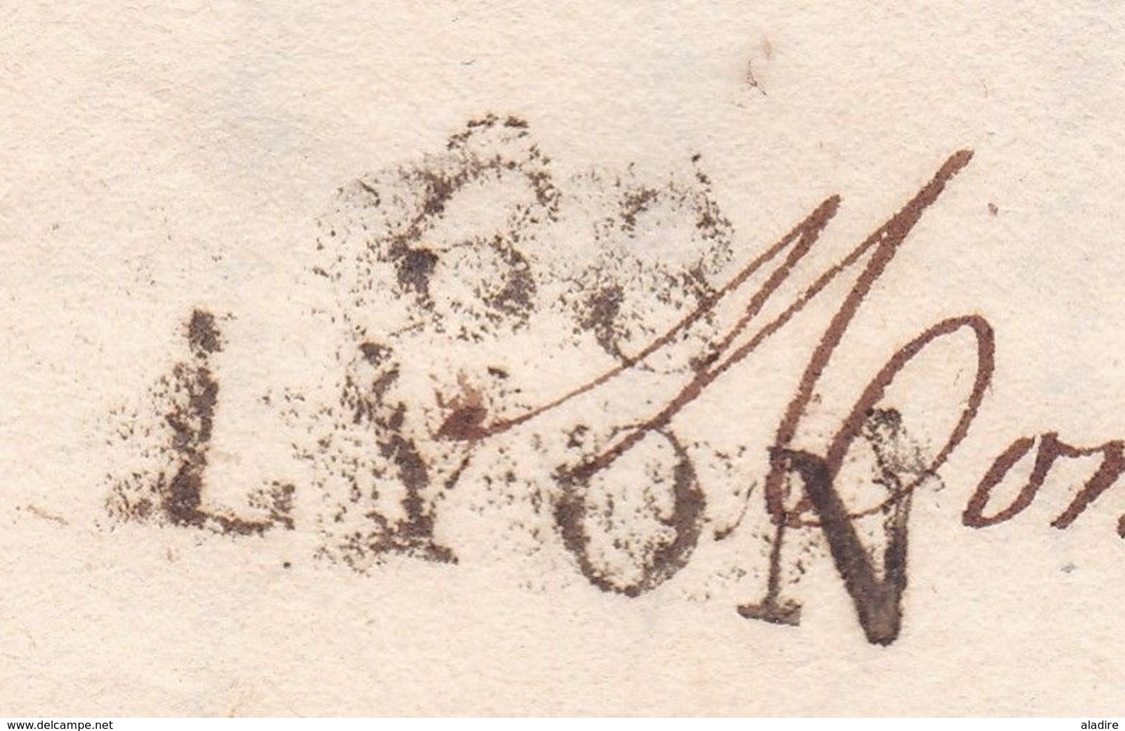 1825 - Marque Postale 68 LYON, Rhône  Sur Lettre Pliée Avec Correspondance Vers Grasse (auj. Alpes Maritimes) - 1801-1848: Précurseurs XIX
