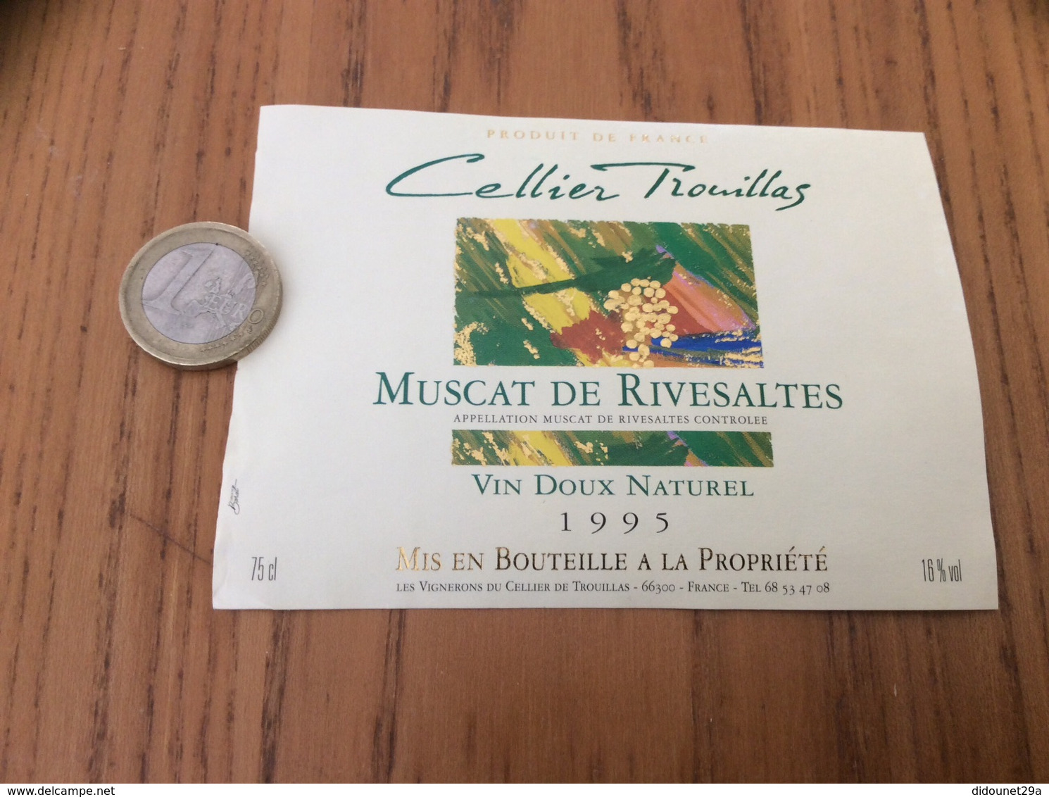 Etiquette Vin * 1995 «MUSCAT DE RIVESALTES - Cellier Trouillas (66)» - Languedoc-Roussillon