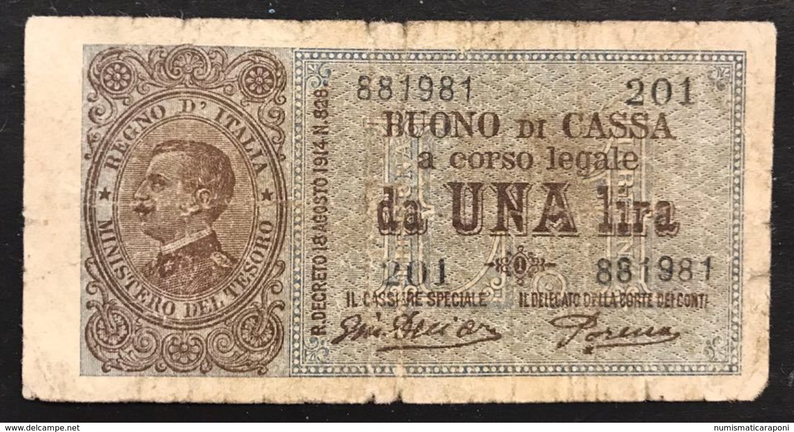 1 Lira Vitt. Em. III° 10 07 1921 Buono Di Cassa Dell'ara Porena R4 RRRR  LOTTO 1296 - 500 Liras