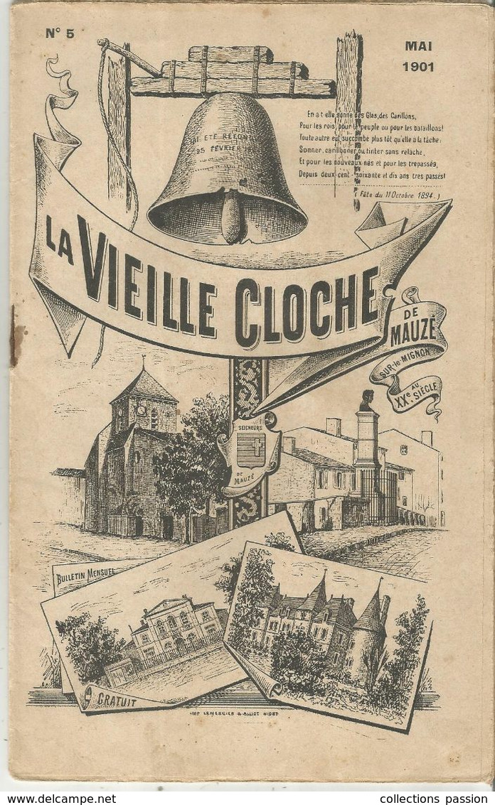 Régionalisme, Bulletin Mensuel, LA VIEILLE CLOCHE DE MAUZE SUR LE MIGNON , N° 5 , Mai 1901, 21 Pages, Frais Fr 1.85e - Poitou-Charentes