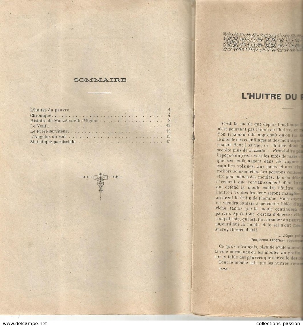 Régionalisme, Bulletin Mensuel, LA VIEILLE CLOCHE DE MAUZE SUR LE MIGNON , N° 6 , Juin 1901, 17 Pages, Frais Fr 1.85e - Poitou-Charentes