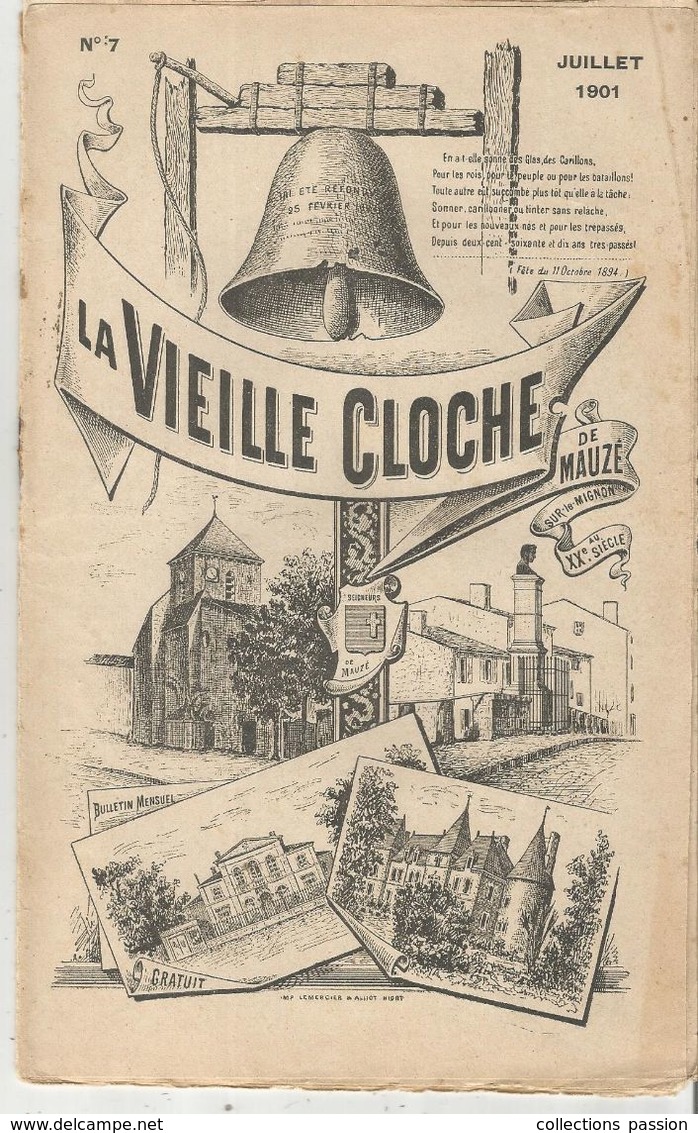 Régionalisme, Bulletin Mensuel, LA VIEILLE CLOCHE DE MAUZE SUR LE MIGNON , N° 7 , Juil. 1901, 16 Pages, Frais Fr 1.85e - Poitou-Charentes