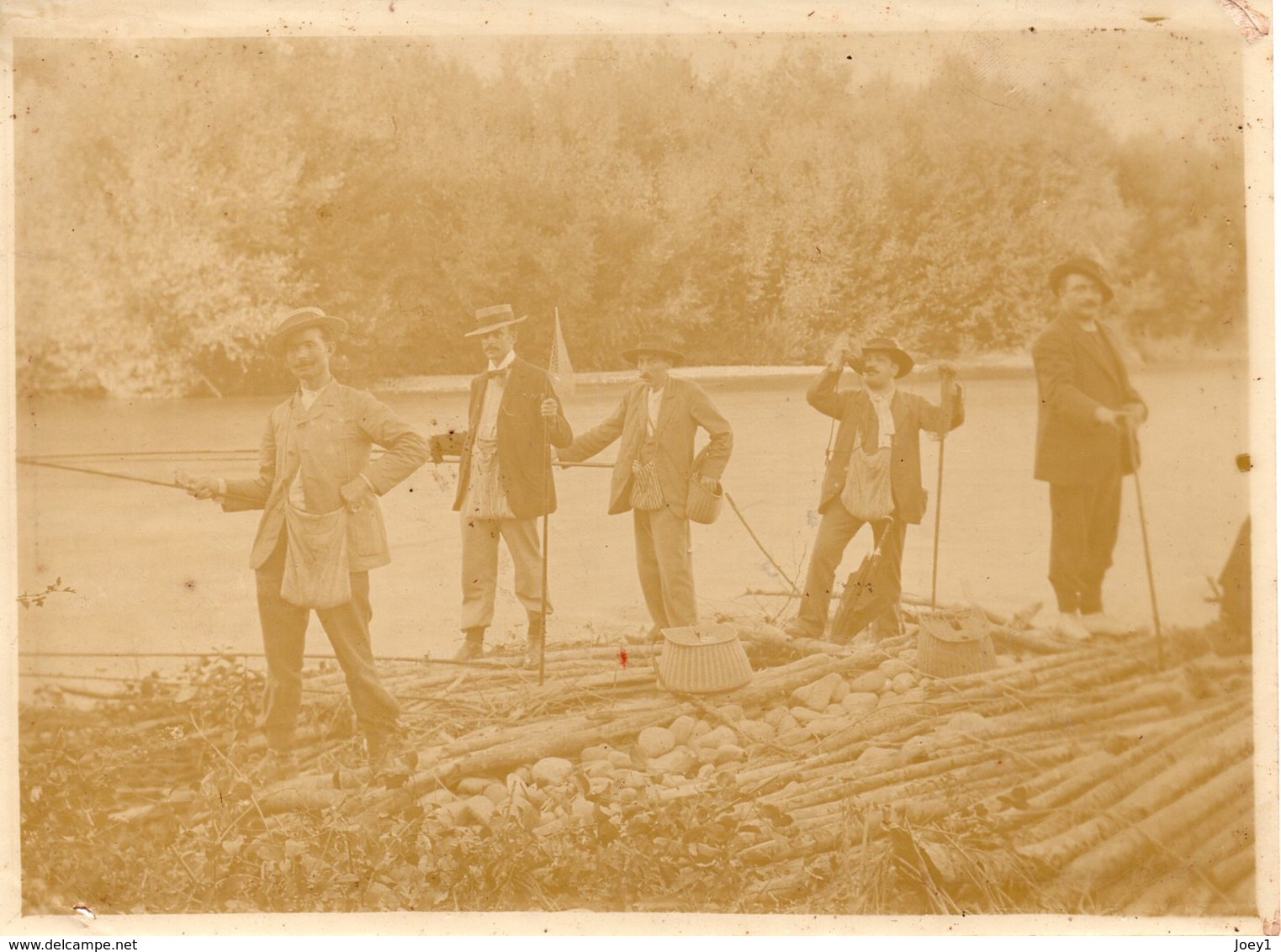 Photo Partie De Pêche Albuminée, Ancienne Avant 1900, Format 13/18 - Anonymous Persons