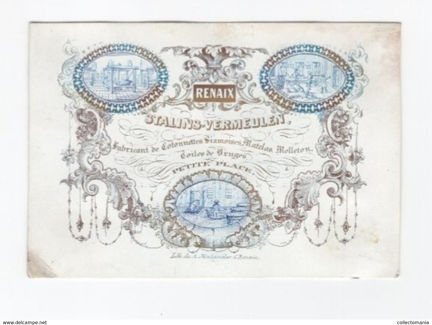 1 Carte Porcelaine RONSE RENAIX Petite Place Stalins - Vermeulen Fabricant De Cotonettes Lith. A. Malander  18x9cm - Porcelana