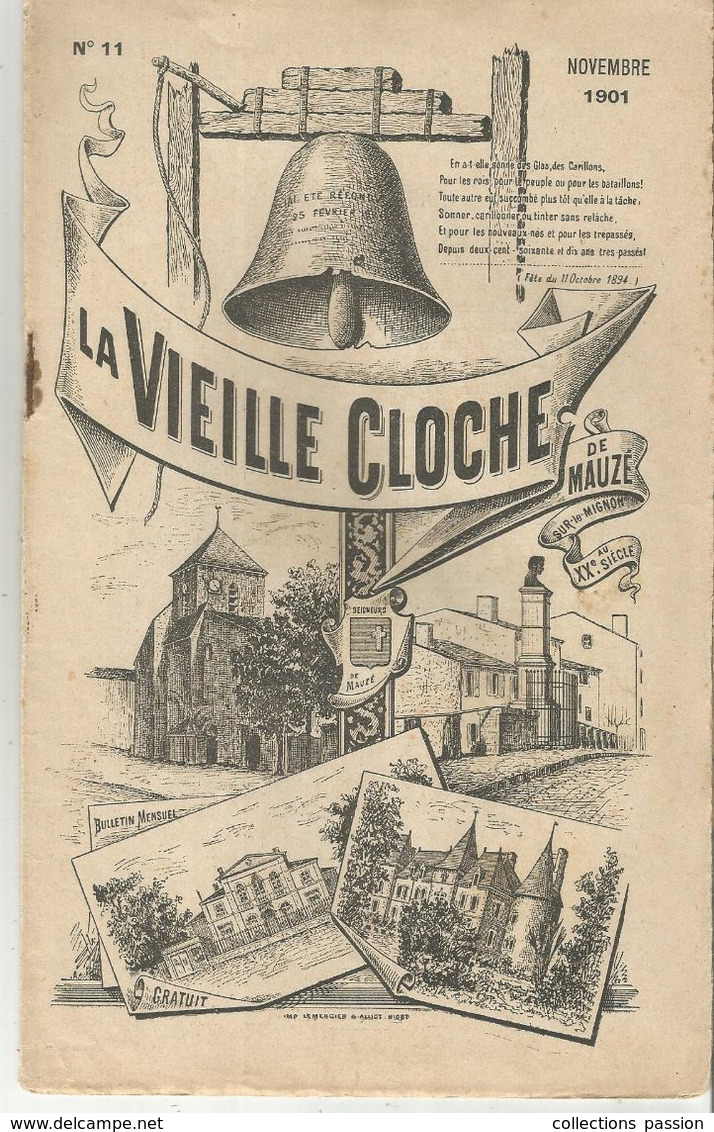 Régionalisme, Bulletin Mensuel, LA VIEILLE CLOCHE DE MAUZE SUR LE MIGNON , N° 11 , Nov. 1901, 18 Pages, Frais Fr 1.85e - Poitou-Charentes