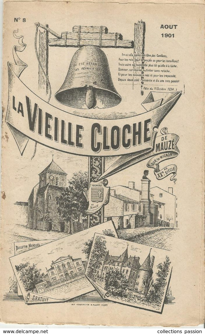 Régionalisme, Bulletin Mensuel, LA VIEILLE CLOCHE DE MAUZE SUR LE MIGNON , N° 8 , Aout 1901, 21 Pages, Frais Fr 1.85e - Poitou-Charentes