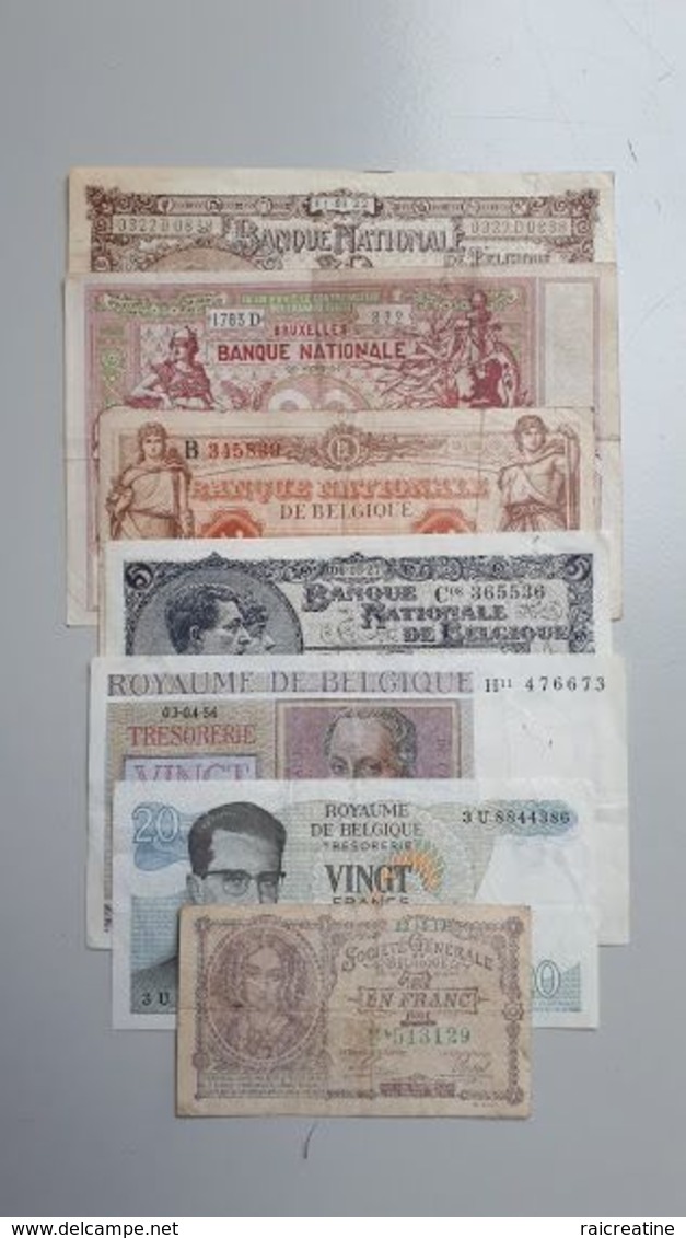 Belgique:Lot De 7 Billets  20 Fr- 5 Fr -1 Fr Dec 1910 à 1964 - Autres & Non Classés