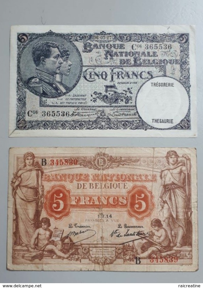 Belgique:Lot De 7 Billets  20 Fr- 5 Fr -1 Fr Dec 1910 à 1964 - Autres & Non Classés