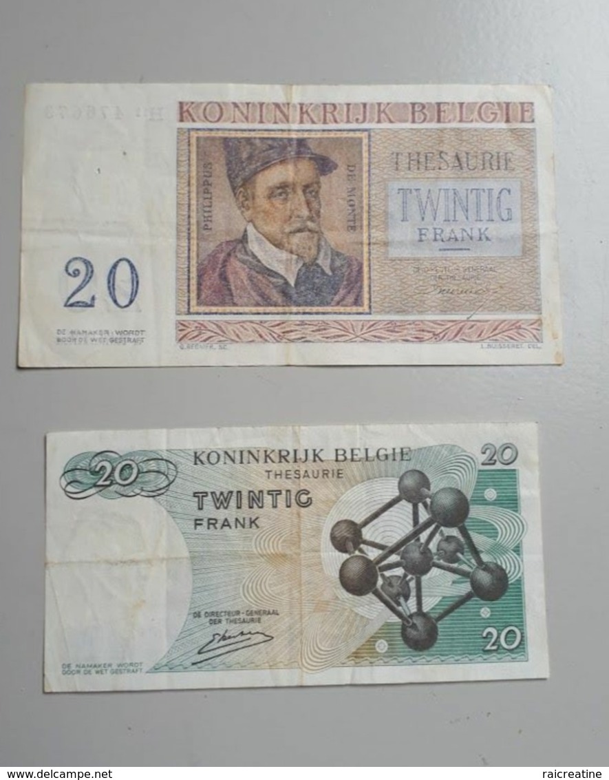 Belgique:Lot de 7 billets  20 Fr- 5 Fr -1 Fr dec 1910 à 1964