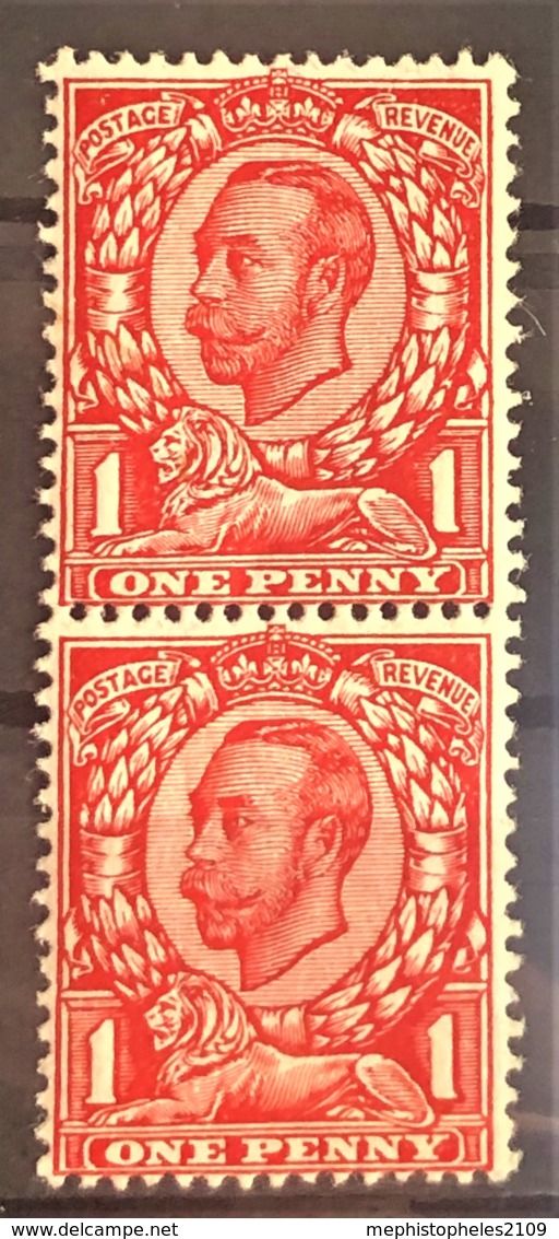 GREAT BRITAIN 1912 - MLH - Sc# 154 - Vertical Pair! 1d - Unused Stamps
