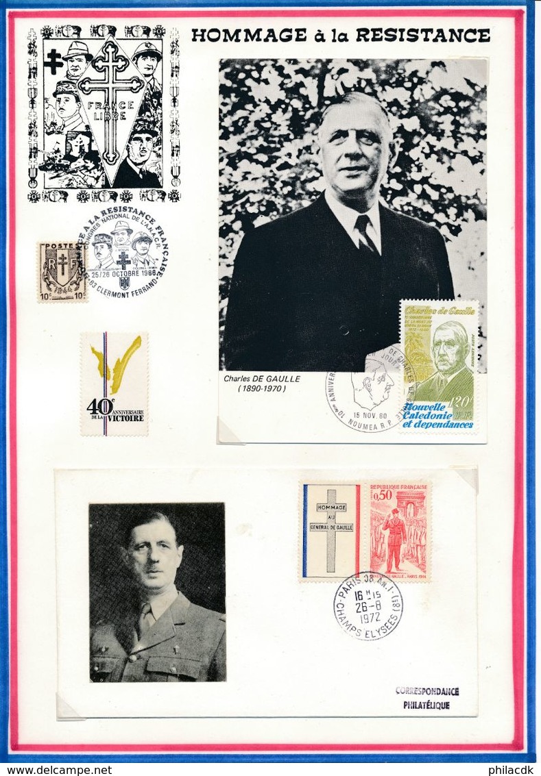 FRANCE - CARTE+ FDC DE GAULLE OBLI ANNIV MORT GNL DE GAULLE NOUMEA 15.11.80 + PARIS 08  CHAMPS ELYSEES 26.8.72 - De Gaulle (General)