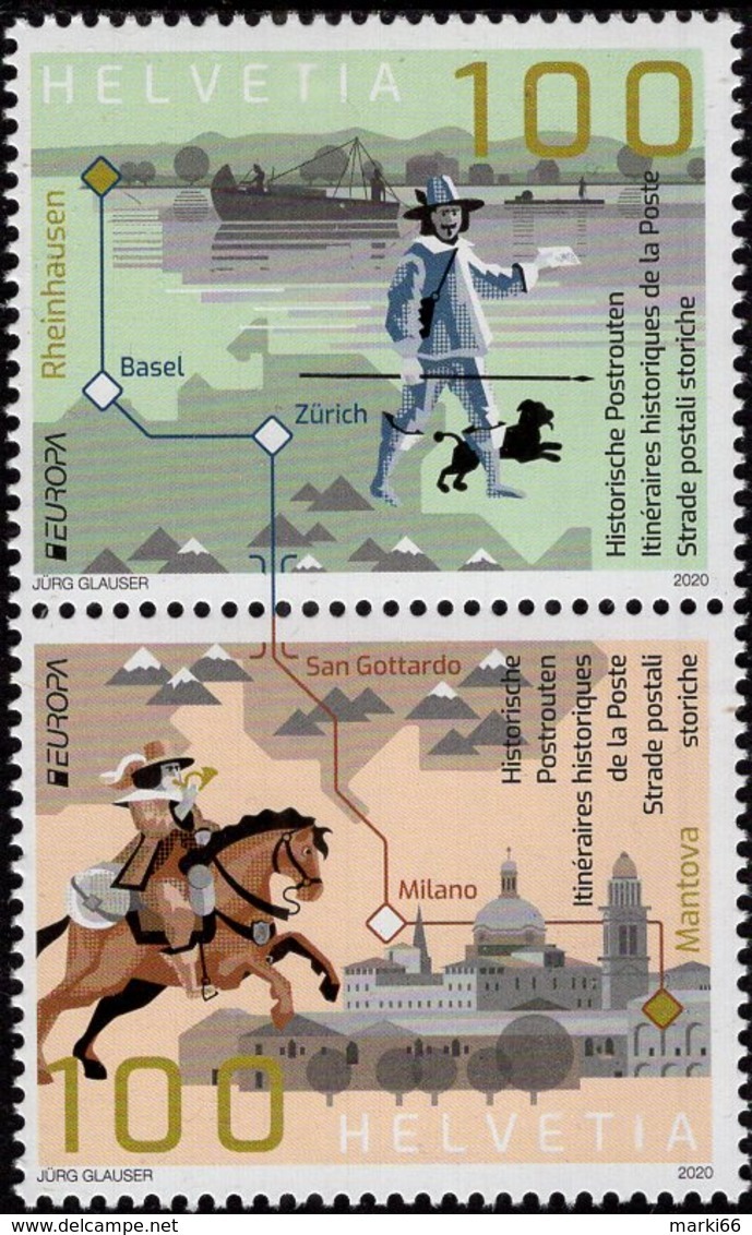 Switzerland - 2020 - Europa CEPT - Ancient Postal Routes - Mint Stamp Set - Unused Stamps