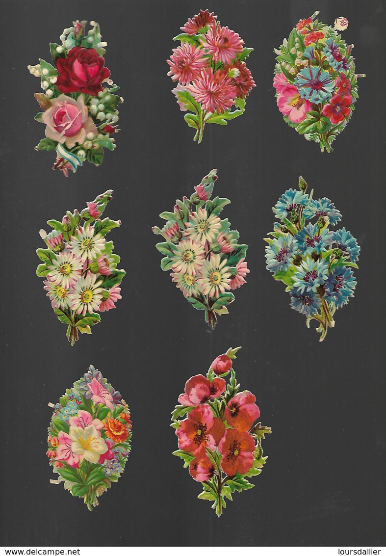 7 Petits Découpis BOUQUET FLEURS ROSES    6 X 8 CM   Dos Vierge Sur Un Décollé 47 - Fleurs