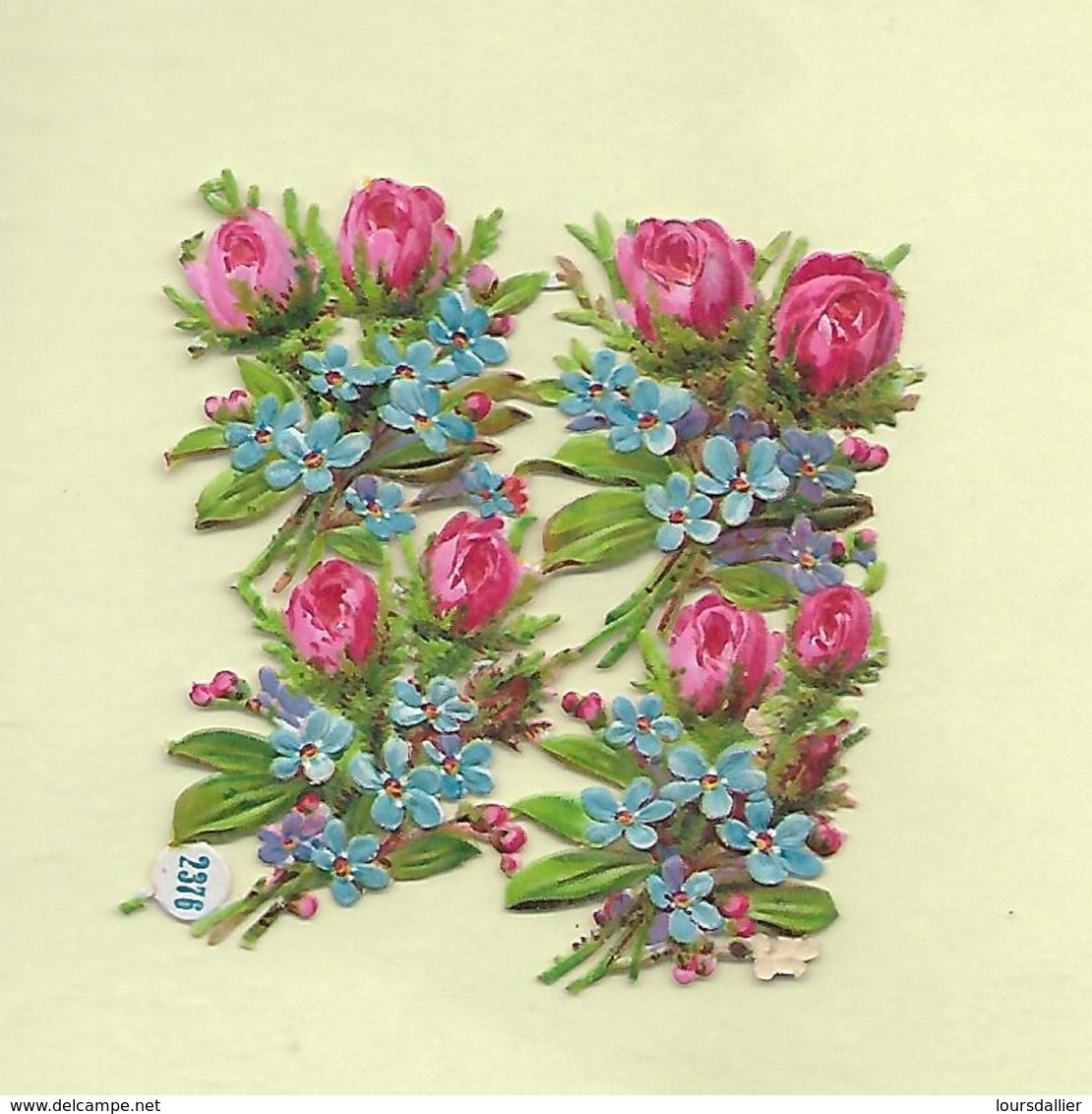 4 Petits Découpis BOUQUET FLEURS ROSES Bleuets    4 X 3 CM   Dos Vierge 50 - Fleurs