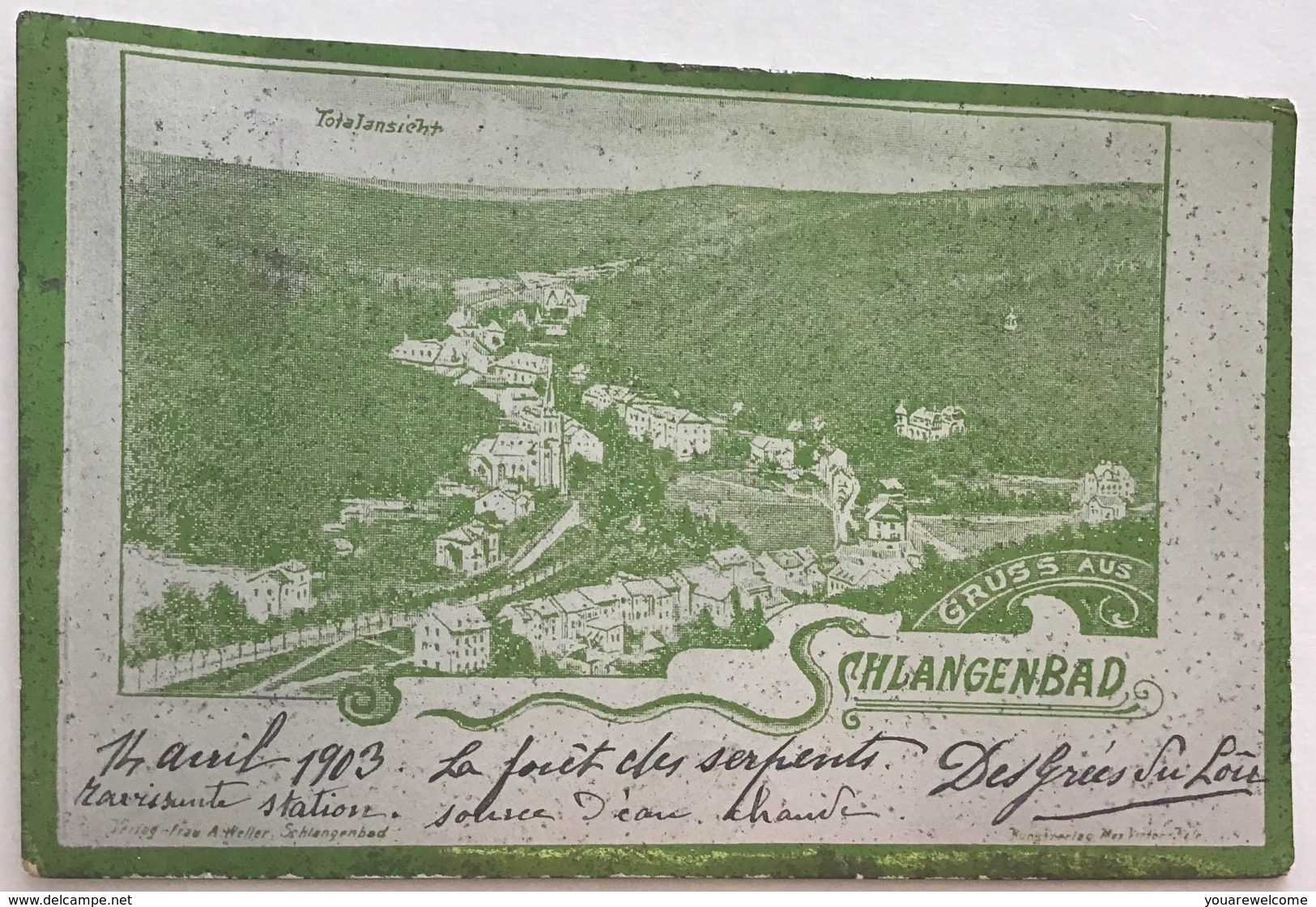 Schlangenbad Gruss Aus 1903 Silberne Ansichtskarte RARITÄT (Taunus Hessen Wiesbaden Ak Cp Thermalbad Bad Heilbad Bain - Schlangenbad