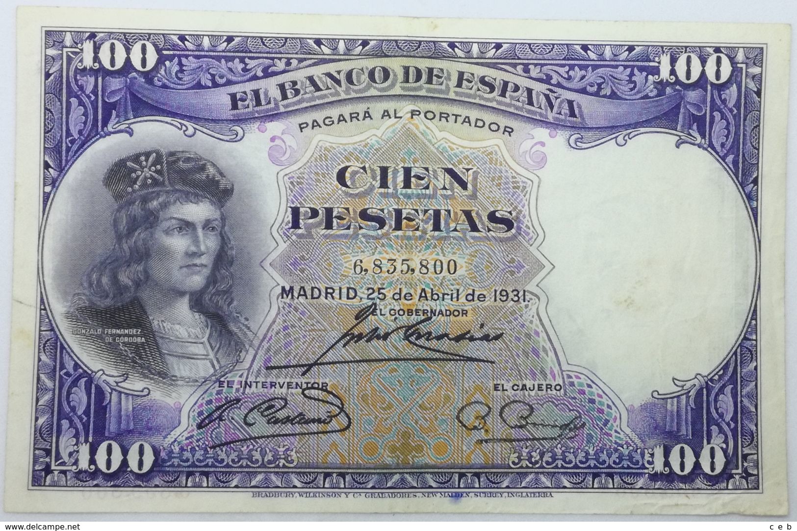 Billete 1931. 100 Pesetas. República Española. España. Gran Capitán. Gonzalo Fernández De Córdoba. Sin Serie. MBC - 100 Pesetas