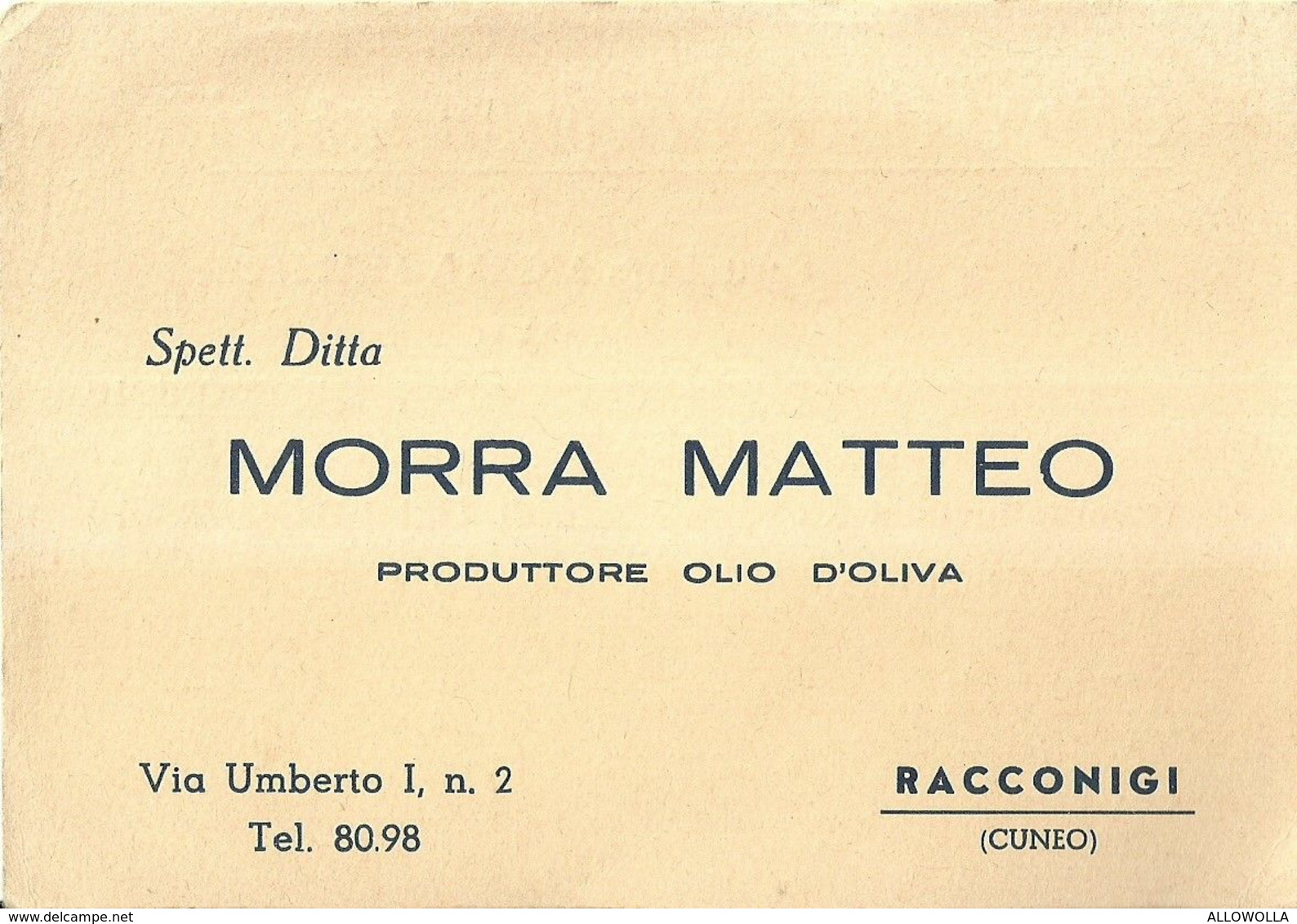 8920" MORRA MATTEO-PRODUTTORE OLIO D'OLIVA-RACCONIGI "-CARTONCINO PER ORDINAZIONI ORIGINALE NON SPED. - Advertising