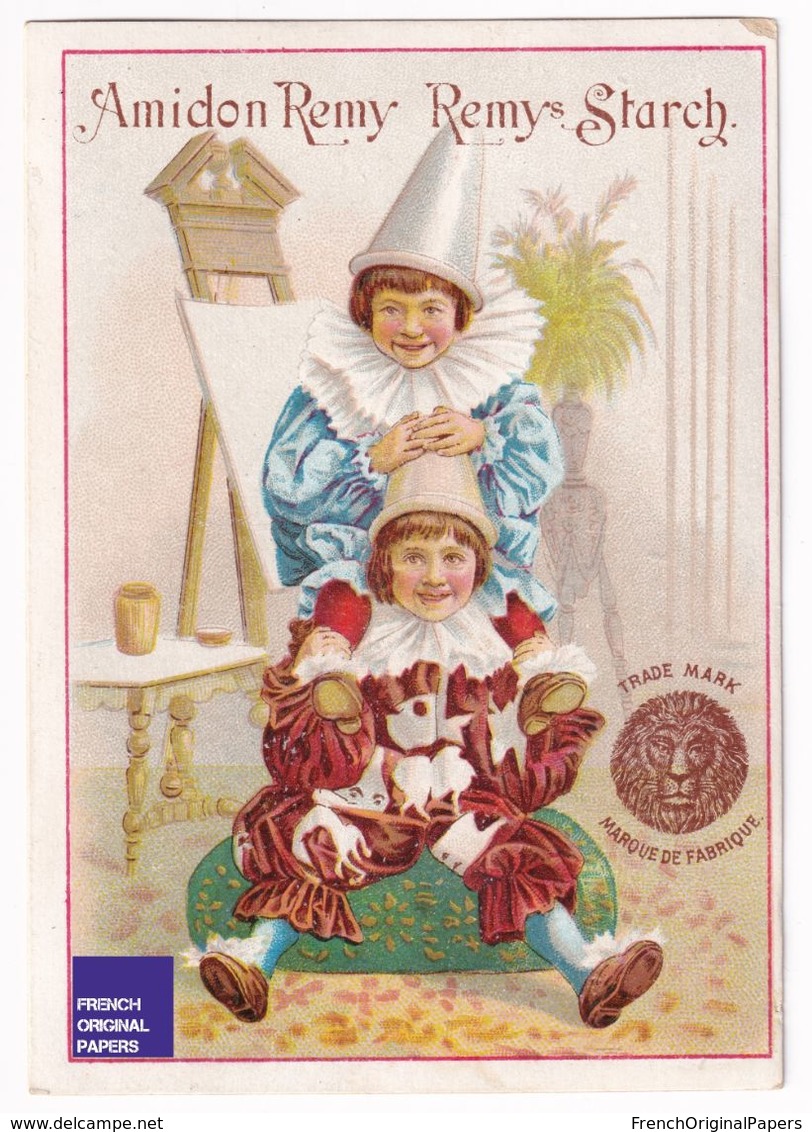 Jolie Chromo Amidon Remy Calendrier 1890 Enfant Artiste Peintre Lion Peinture Art Pierrot Victorian Trade Card A39-99 - Ibled