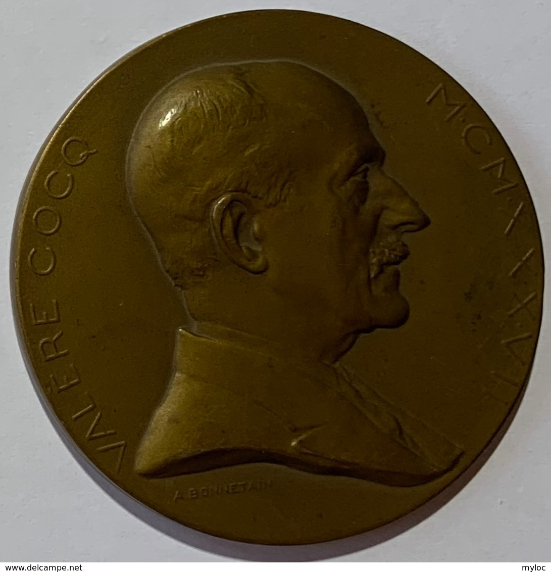 Médaille Bronze. Valère Cocq. Au Professeur Valère Cocq. 1909-1937. Armand Bonnetain. - Professionali / Di Società