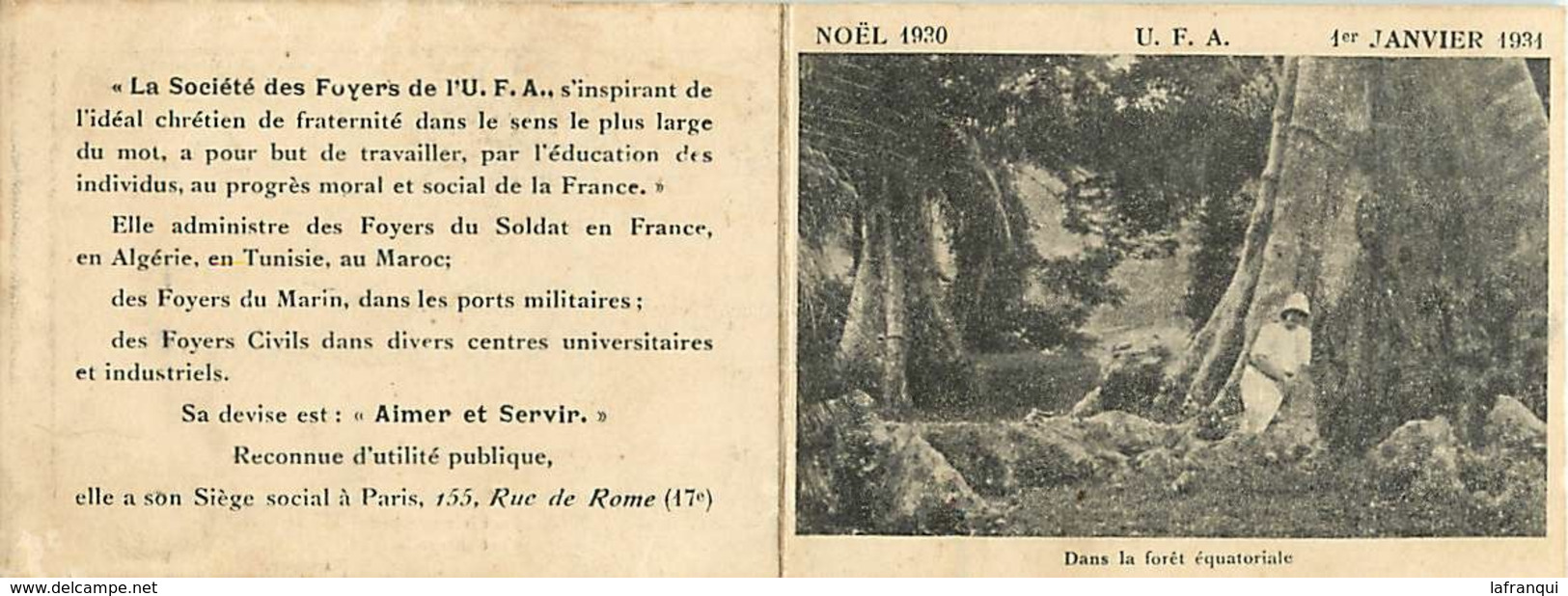 Ref Y837-petit Calendrier 2 Volets-10x7,5cms Chaque Volet -1931-noel 1930-dans La Foret Equatoriale -foyer Militaire Ufa - Grand Format : 1921-40