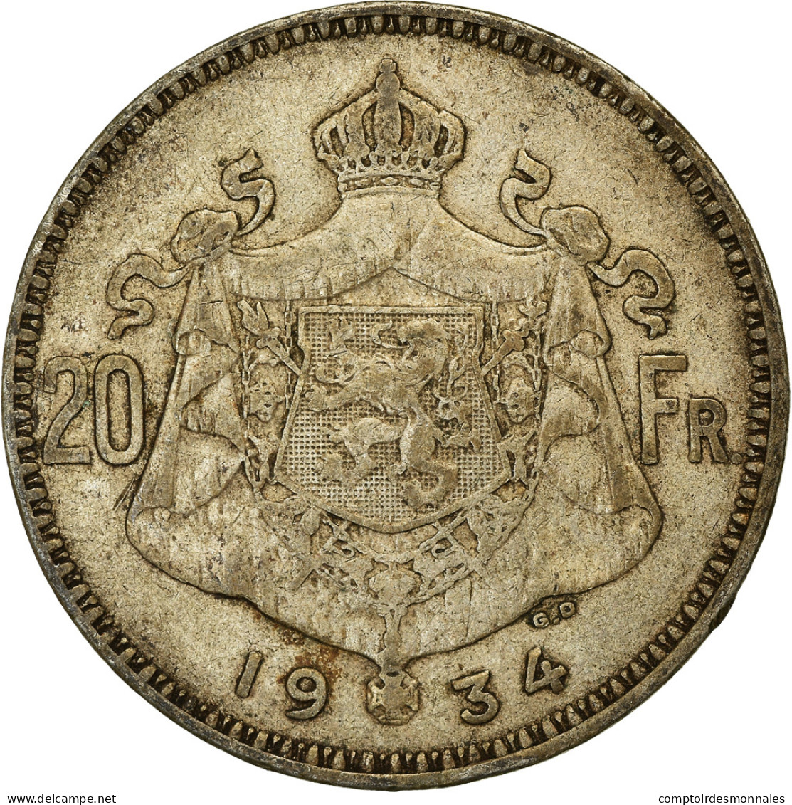 Monnaie, Belgique, Albert I, 20 Francs, 20 Frank, 1934, TB+, Argent, KM:104.1 - 20 Frank & 4 Belgas