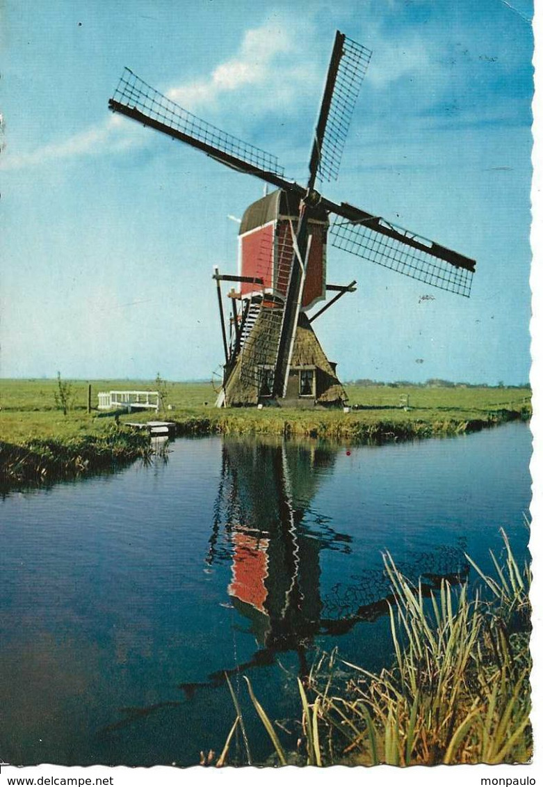 Pays-Bas. CPSM. Zuid-Holland. Holande Méridionale. Moulin à Vent Et Canal D'eau à Kinderdijk - Kinderdijk