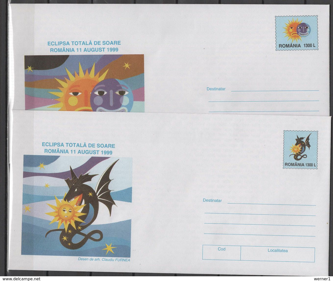 Romania 1999 Space, Solar Eclipse 2 Commemorative Covers - Europe