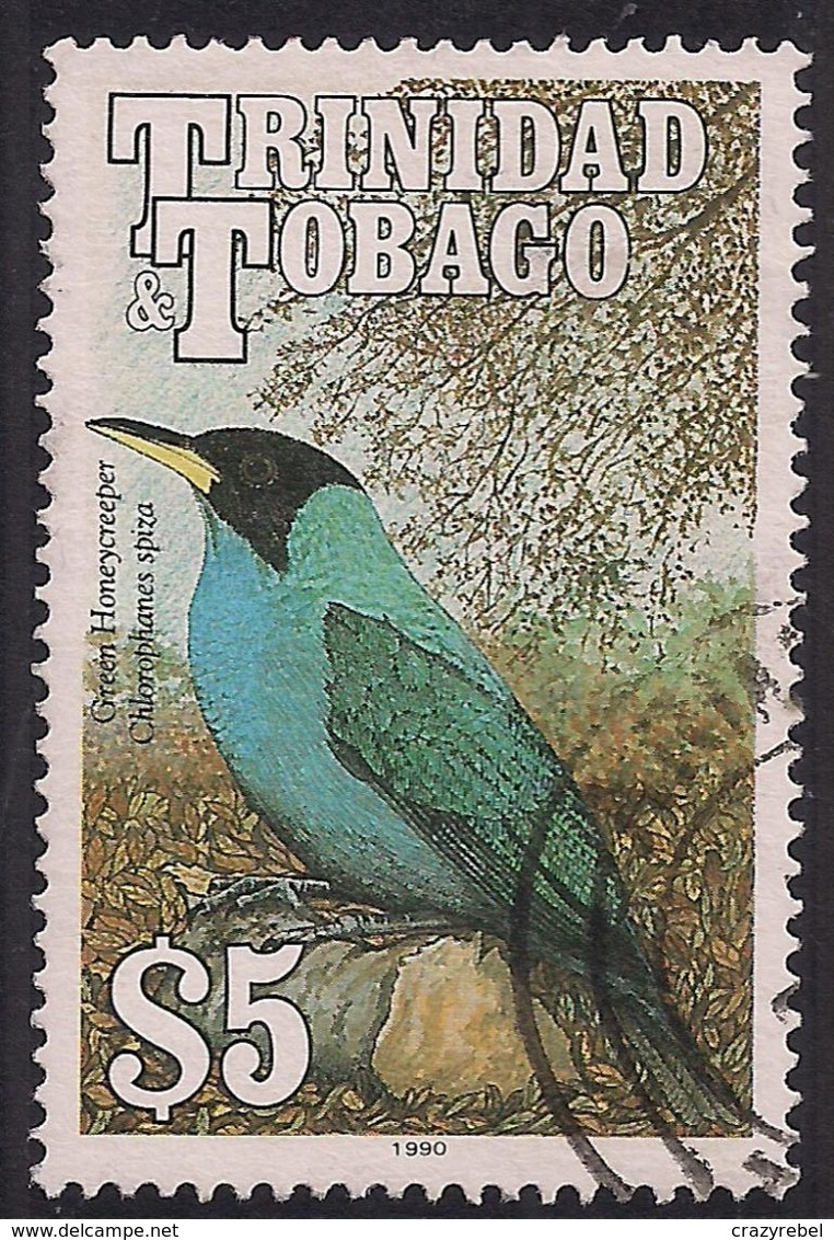 Trinidad & Tobago 1990 QE2 $5 Birds Green Honeycreeper Used SG 844 ( L1107 ) - Trinité & Tobago (...-1961)