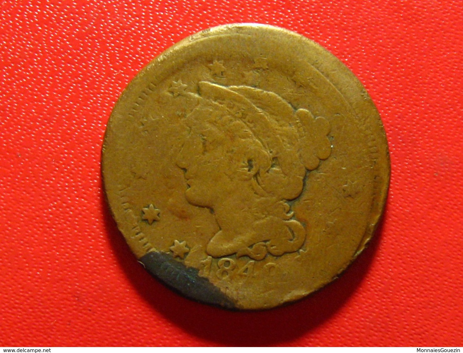 USA - One Cent 1844 Braided Hair - Double Strike Frappe Fautée Error 4879 - 1840-1857: Braided Hair (Cheveux Tressés)