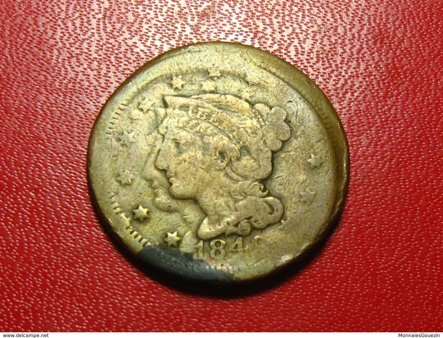 USA - One Cent 1844 Braided Hair - Double Strike Frappe Fautée Error 4879 - 1840-1857: Braided Hair (Cheveux Tressés)