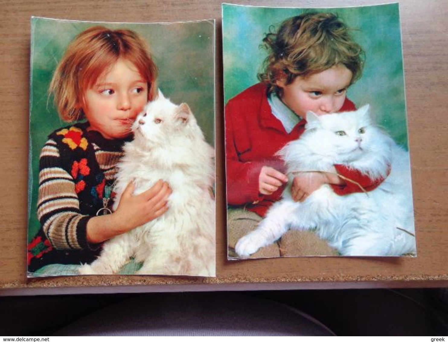 Kat, Chat, Cat / 2 Kaarten, Kindjes Met Witte Poes -> Onbeschreven - Katten