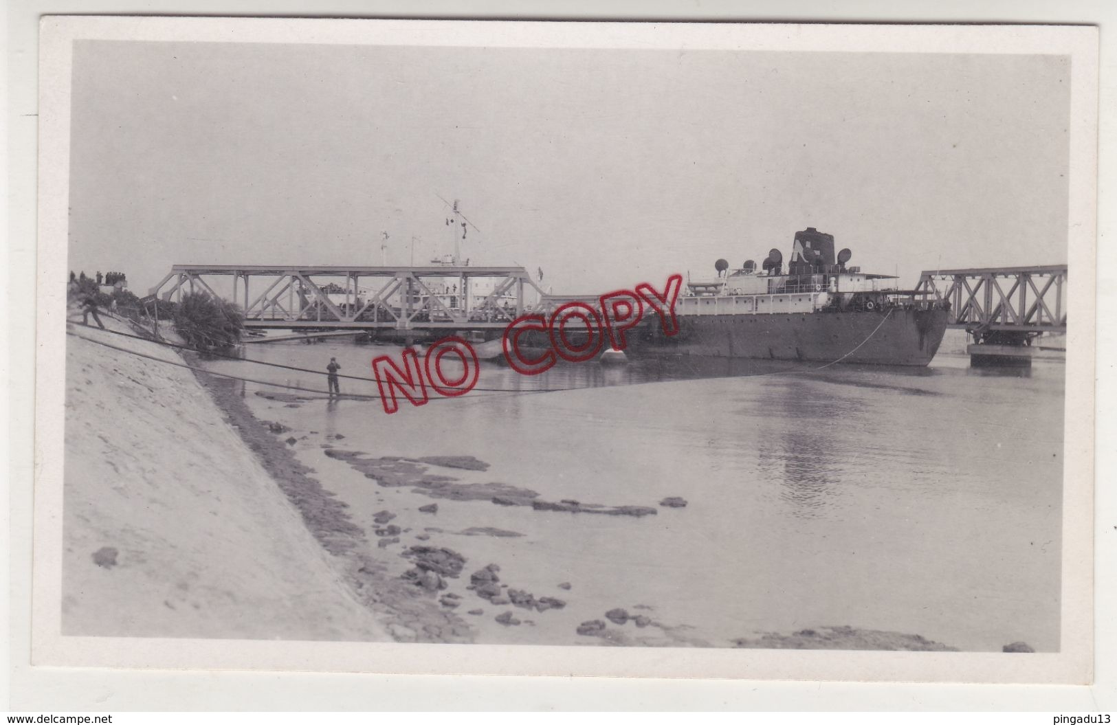 Egypte Canal De Suez El Ferdan Ismaïlia Accident Bateau World Peace Benzinier 31 Déc 1954 Rare Photo Format Carte Photo - Schiffe