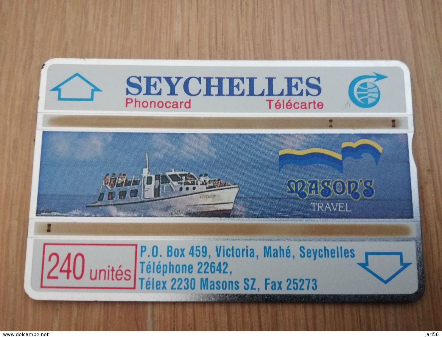SEYCHELLES 240 Units  L&G  MASONS TRAVEL BOAT    CONTROL 105H    Fine Used Card  **   ** 2986  ** - Seychellen