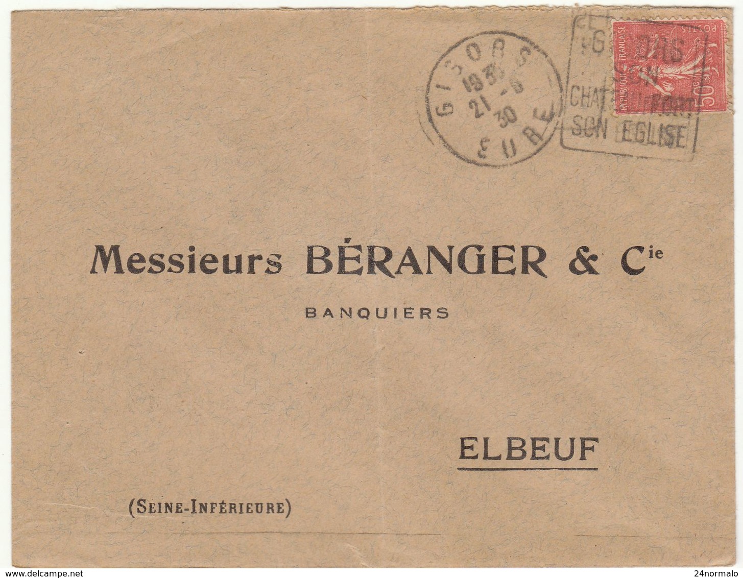 ESC 50c Semeuse O. Daguin Gisors Eure 1930 - 1921-1960: Modern Period