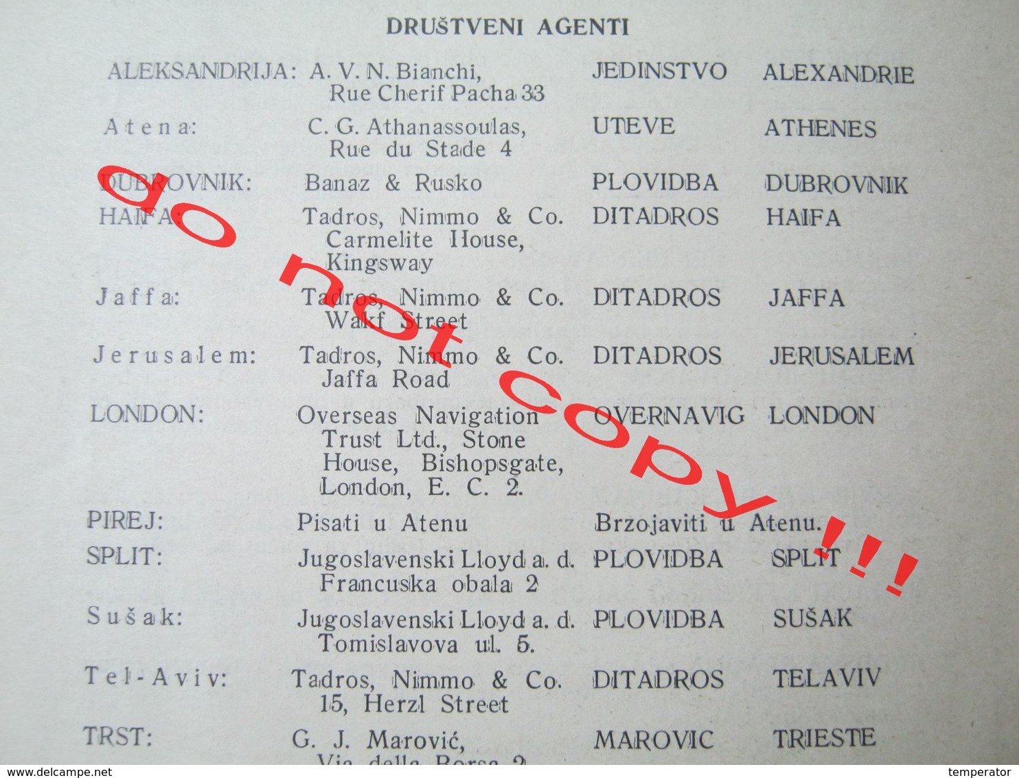 Judaica / JUGOSLAVENSKI LLOYD A.D. steamship "PRINCEZA OLGA ": ADRIATIC - GREECE - EGYPT - PALESTINE with price ( 1938 )