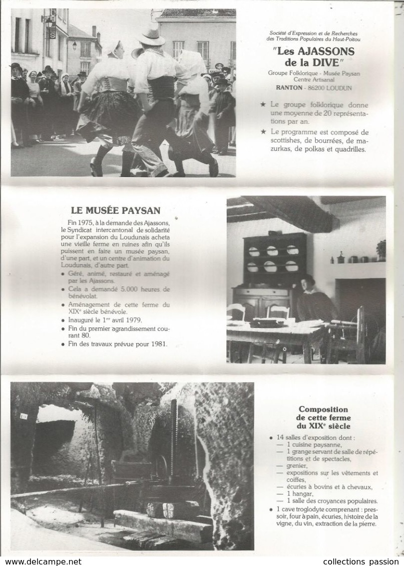 Dépliant Touristique , Musée Paysan Des AJASSONS De La DIVE , RANTON ,Vienne, 6 Pages, 1980, Frais Fr 1.75.e - Dépliants Touristiques