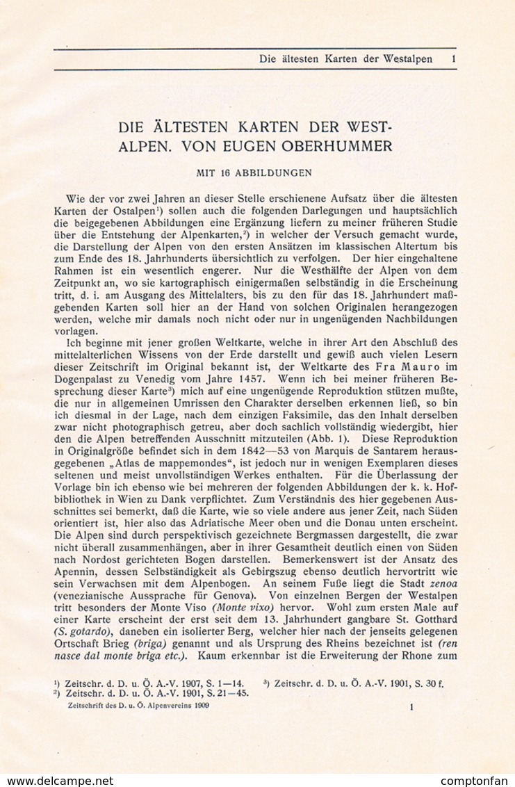 A102 706 Oberhummer ältesten Karten Westalpen Artikel Von 1908 !! - Mapamundis