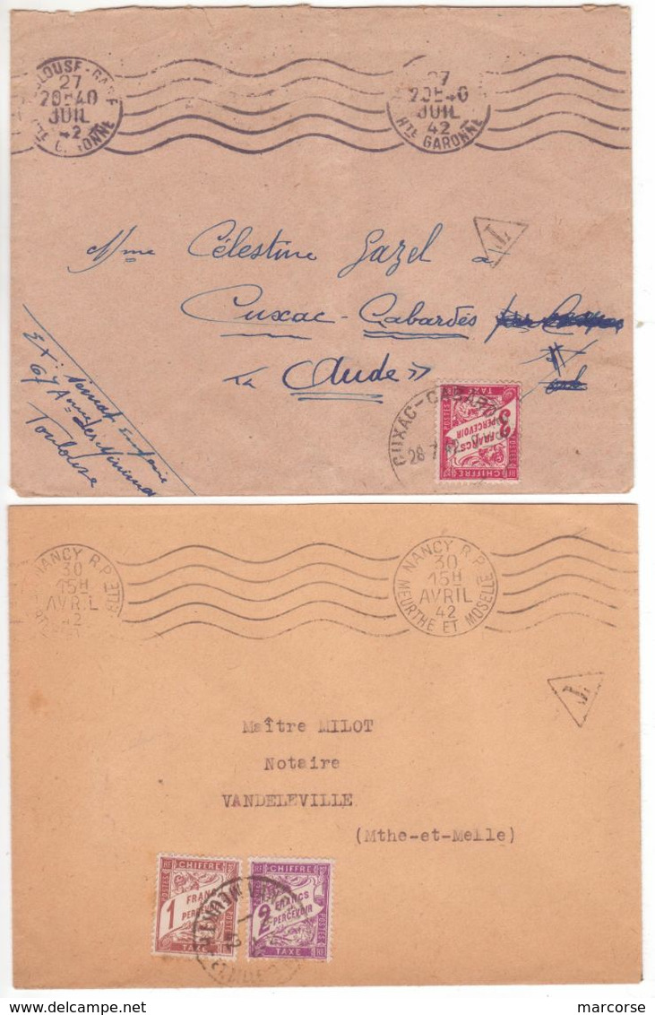 Deux Lettres Non Affranchies 1942 TAXE à 3F Banderole Duval Dont 1F + 2F TB - 1859-1959 Briefe & Dokumente